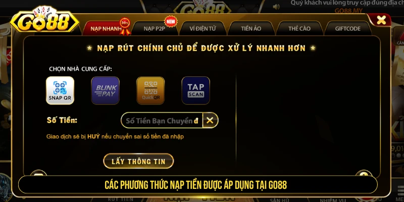 GO88 - Link Tải Go88 Chính Thức Cập Nhật Mới Nhất Các phương thức nạp tiền tại GO88